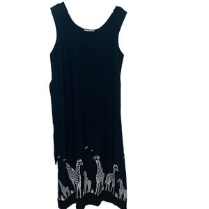 Vintage Novelty Maxi Dress Large Black Giraffe Print Sleeveless Tropical  USA‎